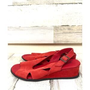 Arche Womens 6.5/ EU 37 Red Suede Slingback Wedge Comfort Walking Sandals